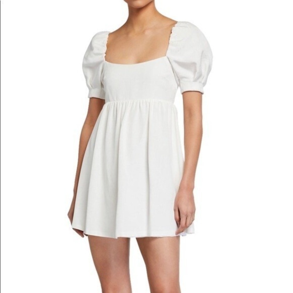 Alice + Olivia Bauery Puff Sleeve Baby Doll Mini Dress Women 8 White Square Neck